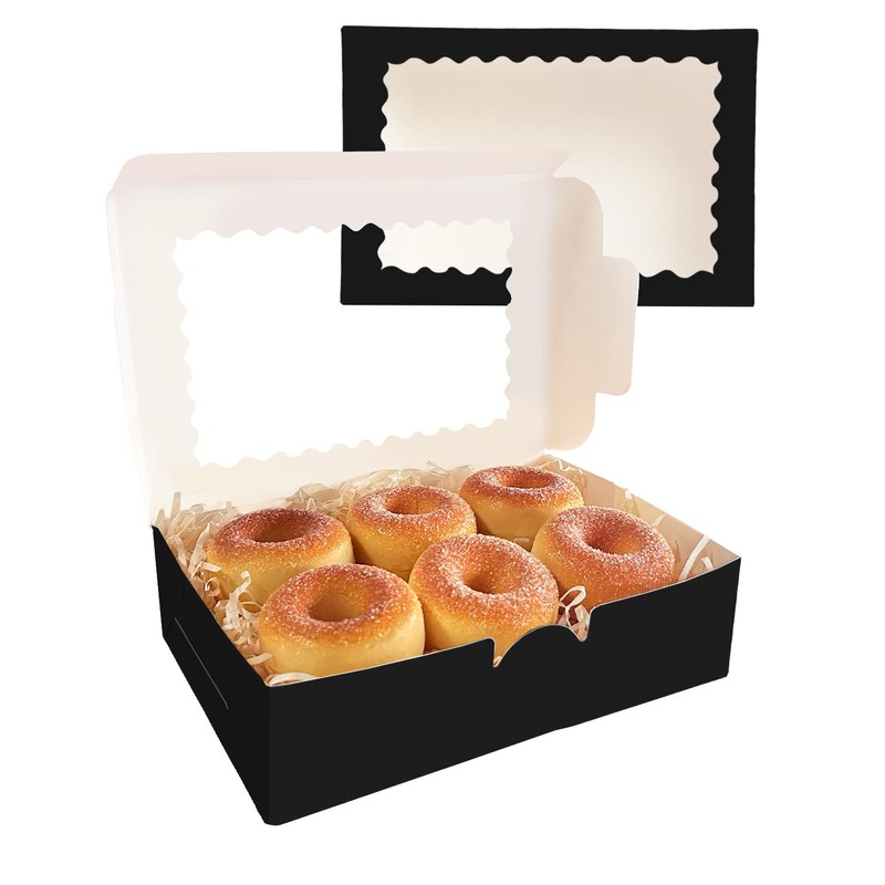 Gcardist 6Pcs Black Cookie Box with Window 22.9x15.2x6.4cm Pastry Macaron