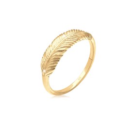 Elli Women's 925 Sterling Silver Gold Plated Feather Wing Boho Trend Ring, Size P