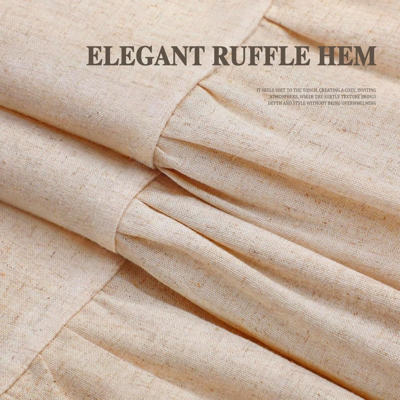 XOGUIBO Farmhouse Shower Curtain with Ruffle Hem Linen Beige Shower