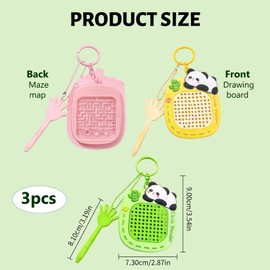 DNTHYRIN 3PCS Panda Suction Drawing Board Maze Set, Portable Keyring Board Fidget with Key Fidget Style, Beads Design, Inspired Keychain in Green, Yellow, Pink