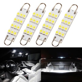 GLOFE Festoon Rigid Loop LED Lights, 44mm, 6000K White, 561 562 567 564, Fit for Car Interior, Dome, Map, Door Courtesy, Gloves Box and Trunk Lighting (4-Pack)