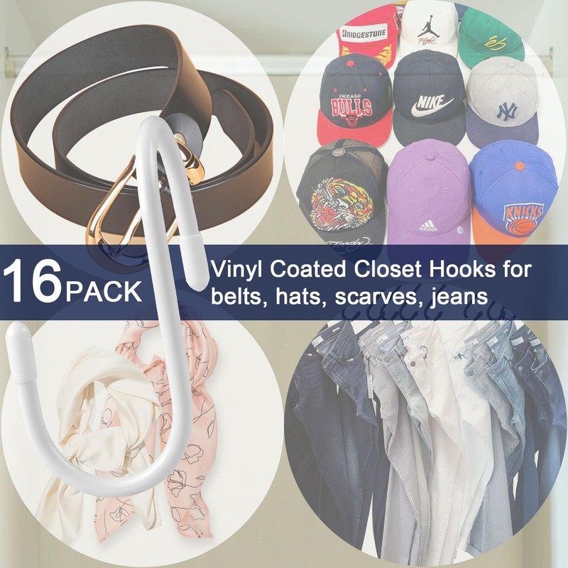 HiGift Bag Hooks for Closet, Unique Twist Design White Vinyl