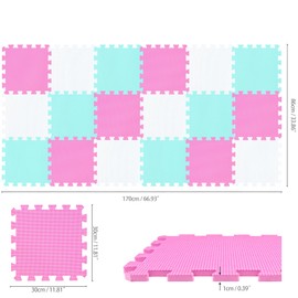 qqpp EVA Rubber 18 Tiles Interlocking Puzzle Foam Floor Mats - Baby Play Mat for Playing | Exercise Mat for Home Workout. White, Pink, Green. QC-ACHb18N