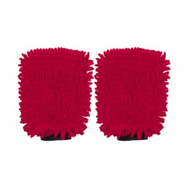 TSUGAMI Microfiber Car Wash Mitt, 2PCS Scratch & Lint Free Vehicle Wash Set for Washing Detailing Waxing, Double Sided Automotive Cleaning Glove Accessories, Universal for Truck SUV RV (Red)