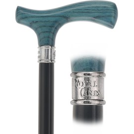 Walking Cane - Fritz Comfort Cane with Stained Ash Wood Handle & Black Beechwood Shaft - Walking Stick for Men & Women - Durable Canes (Blue Denium Handle, Petite to Smaller Hand)