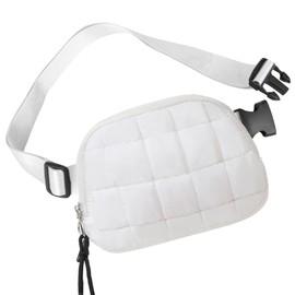 Carfond Quilted Puffer Belt Bag, Everywhere Waist Fanny Packs, Lightweight Crossbody Bag with Adjustable Strap, White