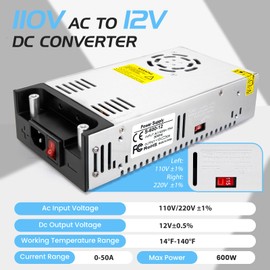 AC to DC Converter 110V to 12V Power Supply AC to DC, 600W 50A 12V Diesel Heater Power Supply, Converter 120 to 12 Volt Switch Transformer AC 110V / 220V (50/60Hz)