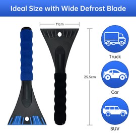 KUKKUME 2 Pack Ice Scraper for Car Windscreen Car Ice Scraper Non Scratch Ice Snow and Frost Car Window Scraper with Comfortable Foam Handle for Cars Small Trucks and SUVs (Black & Blue)