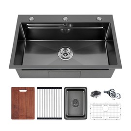 Waterfall Kitchen Sink -Black kitchen Sink Drop In Countertop/Undermount Single Bowl Stainless Steel Workstation