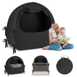 Crib Blackout Tent for Pack N Play, Pop Up Travel Crib Blackout Cover Canopy, Breathable Baby Sleep Pod with Safe Bottom Design, Blocks 70% Light