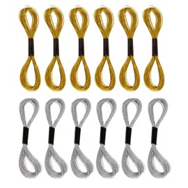 Metallic Embroidery Threads, 12 Skeins Cross Stitch Gold Silver Thread Silk Satin Polyester String for DIY Bracelets Knitting Embroidery Crafts Arts (8 Meters)