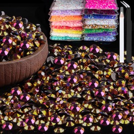 2000pcs 6mm Resin Rhinestones Bulk, Gold Rose AB Flatback Round Jelly Rhinestones Non Hotfix Crystal Gems Large Quantity Wholesale for DIY Crafts Clothes Bottles Face Makeup Manicure