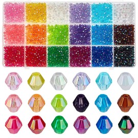PH PandaHall 3600pcs 4mm Crystal Beads for Jewelry Making, 18 Colors Acrylic Faceted Bicone Beads Transparent Pastel AB Color Spacer Bead for Bracelet Necklace Earring Jewelry Making and DIY Craft