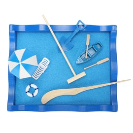 Mini Meditation Zen Garden Wooden Sand Table Decor Kit with Accessories Blue Ocean Beach Style