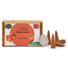 Bless-International Sweet Orange 100%-Natural-Incense-Cones Handmade-Hand-Dipped Organic-Chemicals-Free for-Purification-Relaxation-Positivity-Yoga-Meditation The-Best-scents (20 Count)