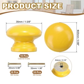 PATIKIL 1-3/8 Inch Knobs, 10 Pcs Round Drawer Dresser Knobs Wood Handles Knobs Drawer Pulls with Screws for Kitchen Cupboard Furniture Door, Yellow