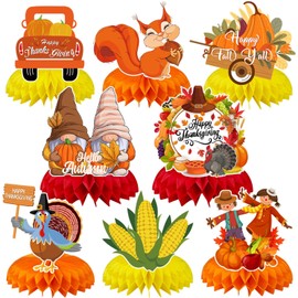 JULMELON 8Pcs Fall Party Decorations, Thanksgiving Table Decorations Honeycomb Centerpieces 3D Double Side Fall Festival Decor Turkey Pumpkin Table Toppers for Friendsgiving Family Party Favors