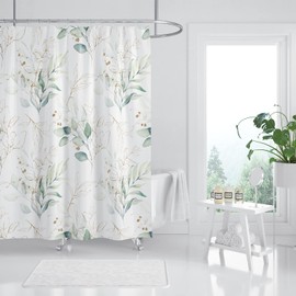BANLMEYD Shower Curtain Mould Proof Resistant Waterproof Green Leaf Bathroom Curtains with 12 hooks Quick-Drying Weighted 180x180cm (71x71Inch) Polyester Shower Curtains for Bathroom Wet Room Tub