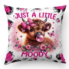 Baby Highland Cow Pillow Covers Cow Pillows Pink Bow Decorative Throw Pillows Cow Decor for Bedroom Highland Cow Bedding Soft Flannel Fluffy Couch Pillow Covers for Home Sofa Bedroom Office