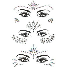 3 Stücke Festival Edelsteine Temporären Tattoos,Glitzersteine Gesicht,Strasssteine fü Musikkarneval, Party, Make-up, für Gesicht Kostüm Tattoos Festival
