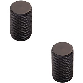 2 PACK | Knurled Cylindrical Cupboard Door Knob - 18mm Dia - Matt Black Cabinet Handle | Small Cupboard Door Knob - Wardrobe Cabinet Pull Handle - Suitable for Lightweight Internal Doors