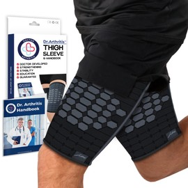 Doctor Developed Thigh Compression Sleeve for Women and Men, Breathable Leg Wraps Medical Hamstring Compression Sleeve, Groin Brace, Hamstring Brace Support with Handbook (Large, Black, 1 Pair)