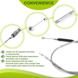 Mofun 68 11/16" Stainless Steel Braided Extended Length Clutch Cable Compatible with Harley Dyna 1991-2005, Fit Touring Electra Glide Road Glide Softail Fat Boy Low Rider, Chrome