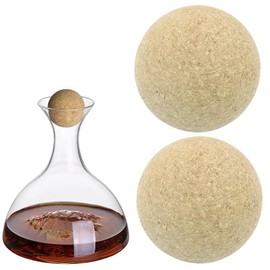 Piutouyar 2 Pack Wine Cork Ball, 2.4 Inch Natural Wooden Cork Ball Stopper for Wine Decanter, Glass Carafe, Bottle Replacement