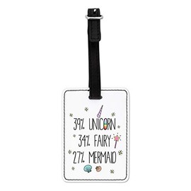 Gift Base 39% Unicorn 34% Fairy 27% Mermaid Visual Luggage Tag with Black Strap