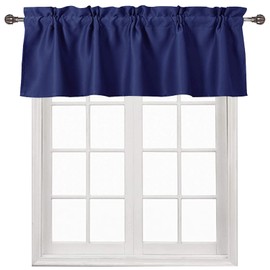 DWCN Navy Blackout Valance Curtain for Kitchen Small Window - Rod Pocket Room Darkening Thermal Insulated Short Curtain Window Treatment for Cafe Bathroom Basement, 52 X 18 Inch,1 Panel