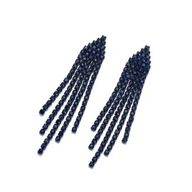 EleQueen Chandelier Tassel Earrings for Women, Ink Blue Blue-Tone Austrian CrystalLinear Drop Dangle Earrings for Wedding Bridal Party