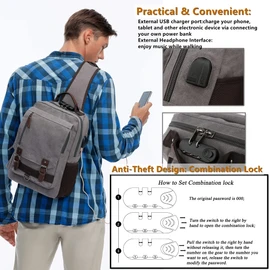 Leaper Retro Crossbody Bag Sling Bag Canvas Messenger Bag for Men Women Shoulder Bag Crossbody Handbags Satchel Geometric Coffee XL