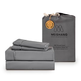 MEISHANG Bamboo Viscose Sheet Set Queen Size - 100% Pure Organic Viscose - 400TC Bamboo Viscose Cooling Bed Sheets Set - Fit 16 Inch Deep Pocket - 4 Piece Set Silky Soft Luxury - Queen, Dark Gray