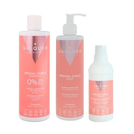 Valquer Pack Especial Rizos Shampoo 400 ml, Mascarilla 275 ml y Serum 30 ml. Tratamiento de Cabello Rizado Método Curly para Rizos Definidos. Con Keratina Vegetal y Activo derivado del Maíz. Vegano.