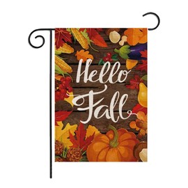 Thanksgiving Garden Flags Hello Fall 12x18 inch Outdoor Double-sided Pumpkin Autumn Harvest Seasonal Yard Welcome Flag for Thanksgiving Home Decoration Outdside(Hello Fall)