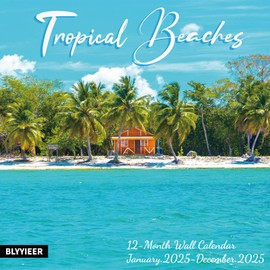 2025 Wall Calendar Tropical Beaches, Hangable Tropic BEACH Calendars, 12" x 24" Opened, Thick Glossy Paper, Wall Calendar 2025, Home and Office Organizer