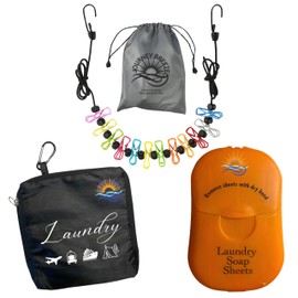 Travel Laundry Detergent Sheets - Includes Detergent Sheets, Foldable Laundry Bag and Portable Clothesline Great for Cruises, Camping, Glamping, Backpacking, Dorms, Hotel and Other Travel