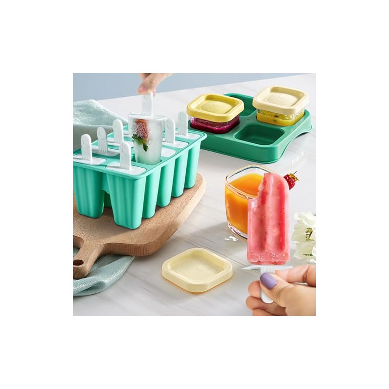 Moldes de silicona para Paletas de Hielo,10 Cavidade Moldes para