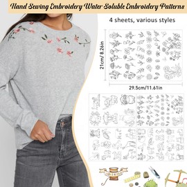 Water Soluble Stabilizer Embroidery Patterns - Animal Stick and Stitch Embroider Paper Wash Away, Floral Highland Cow Designs, Surprise for Hand Sewing Lover(4 Sheets)