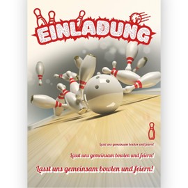 Boaino® 12 x Invitation Cards (10.5 x 14.8 cm) with Envelopes - Bowling, Birthday Invitation Cards for Children, Teenagers & Adults, Invitation Cards Children's Birthday Party for Celebrations