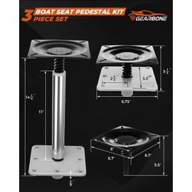 Boat Cabin Seat Pedestal Kit 3 Set – 3/4" Boat Seat Pin Post, 6.7" x 6.7" Plate Base Seat and Mount Replacement, Captain Chair Pedestal for Fishing, 2-Pack