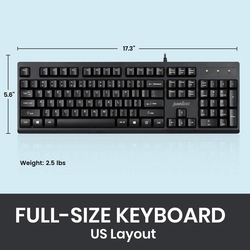 Perixx PERIBOARD-517 Wired Washable USB Keyboard, Certified with IP 65