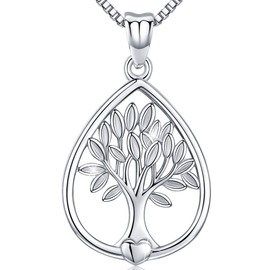 Friggem 925 Sterling Silver Necklace Delicate Tree of Life Pendant For Women Girls With Gift Box Chain Length 46cm, Silver