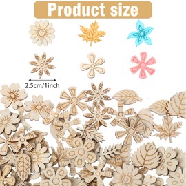 PEOVLVN 100 Pcs Unfinished Wood Crafts, Blank Wooden Flowers Leaf Pattern Wood Cutouts Pieces Handmade Crafts to Paint DIY Craft Supplies Home Wedding Ornaments Decoration
