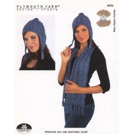 Plymouth Yarn Knitting Pattern N056 Peruvian Hat & Matching Scarf Set