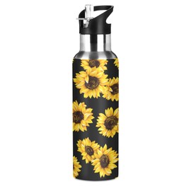 JUMBEAR Sunflower Water Bottle Acuum Insulated Stainless Steel Leakproof Wide Mouth with Straw Lid for Fitness Gym and Outdoor Sports 22OZ