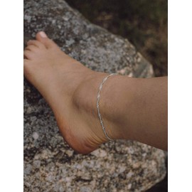 modabilé Women's Anklet Adjustable 925 Sterling Silver Singapore Chain (2.4 mm Wide 23 cm - 28 cm) without Pendant Silver Anklet for Women, Sterling Silver