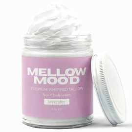 Mellow Moo'd Whipped Grass Fed Beef Tallow - Face + Body Cream - Tallow Moisturizer for Sensitive Skin - Natural Body Butter Lotion XTRA Large 9 FL OZ - Made In USA (9oz, Lavender)