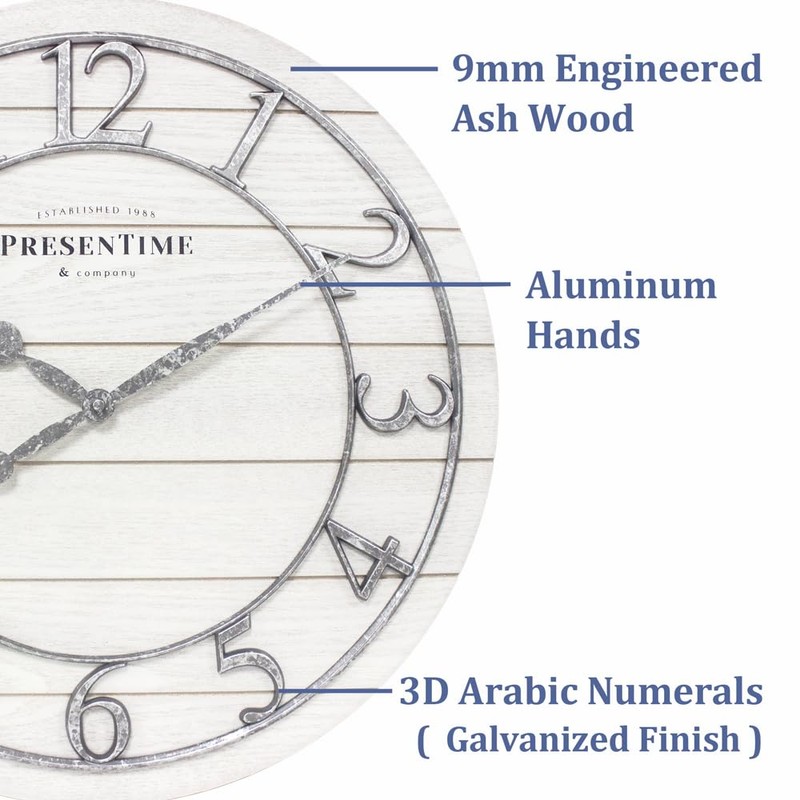 Presentime & Co Classic Farmhouse Shiplap Clock, 19.5 inch, Galvanized