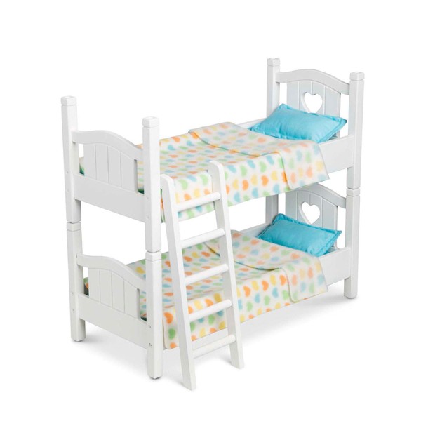 Melissa & Doug Mine to Love Wooden Play Bunk Bed for Dolls-Stuffed Animals - White (2 Beds, 17.4”H x 9.1”W x 20.7”L Assembled and Stacked)